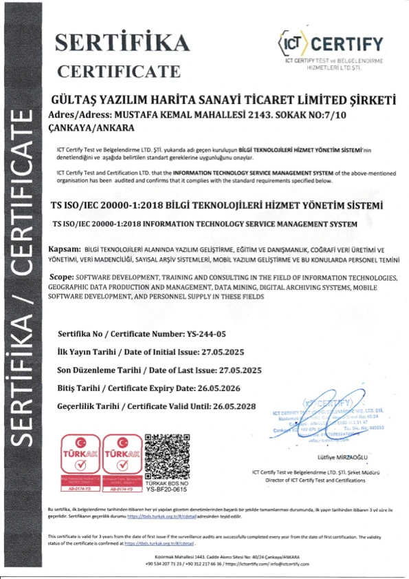 BT Hizmet Yönetimi Yetki Belgesi OdakGIS